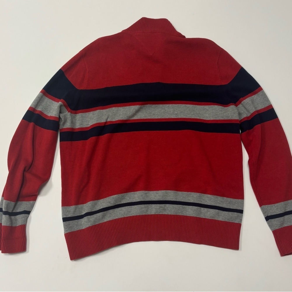 Tommy Hilfiger Men’s 1/4 Zip Sweater XL Red Navy Gray Striped Pullover - Picture 5 of 5